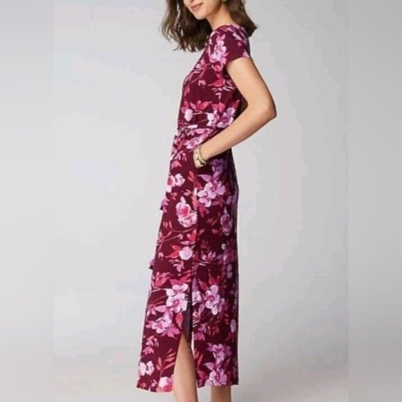J Jill Magenta Floral Cotton Modal Maxi Dress Tassel Tie Size Small - Picture 10 of 10